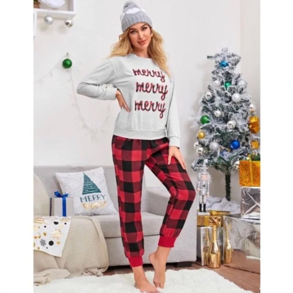 Fleece Plaid Lounge Pajama Jogger Pant